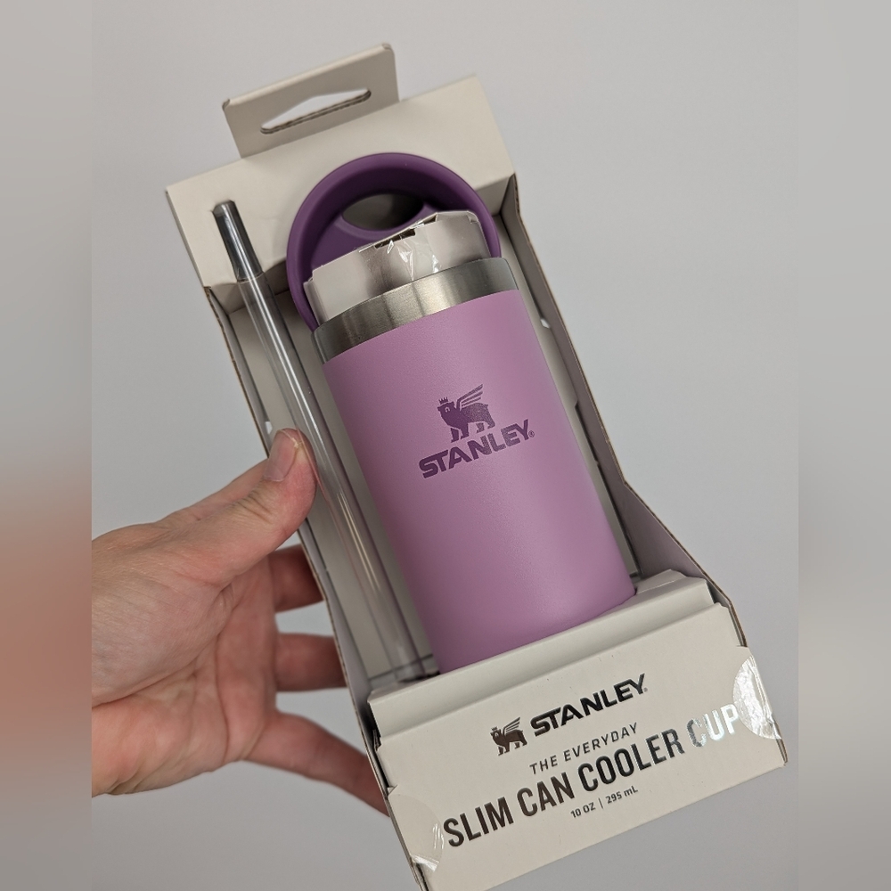 Stanley Slim Can Cooler Cup Lavender with Silver Trim